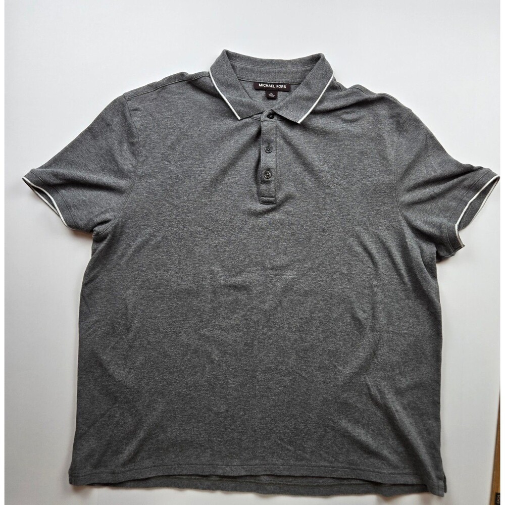 Michael Kors Polo Shirt Mens XL Gray Short Sleeve Casual Designer Polo Logo